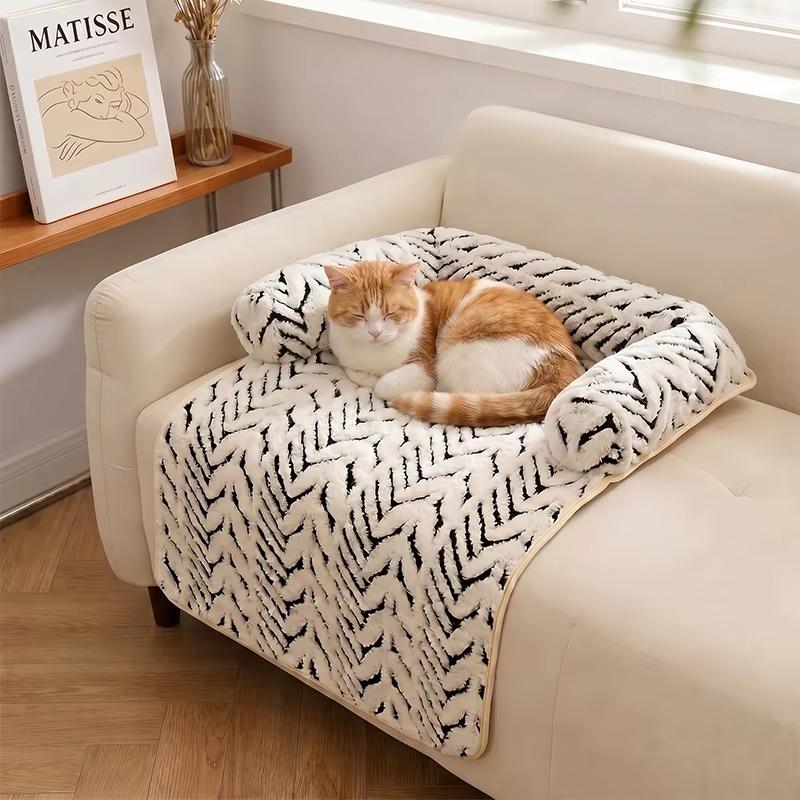 Soft Fluffy Dog Cat Bed Mat with Side Bolsters Non-Slip Bottom Washable Sofa Cushion for Indoor Outdoor Pets