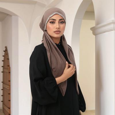 Ramadan Muslimischer Hijab Schal Modalschal für muslimische Frau Hijabs Wickel Damen Lässiges Stirnband Ethnisches Kopftuch mit Diamant