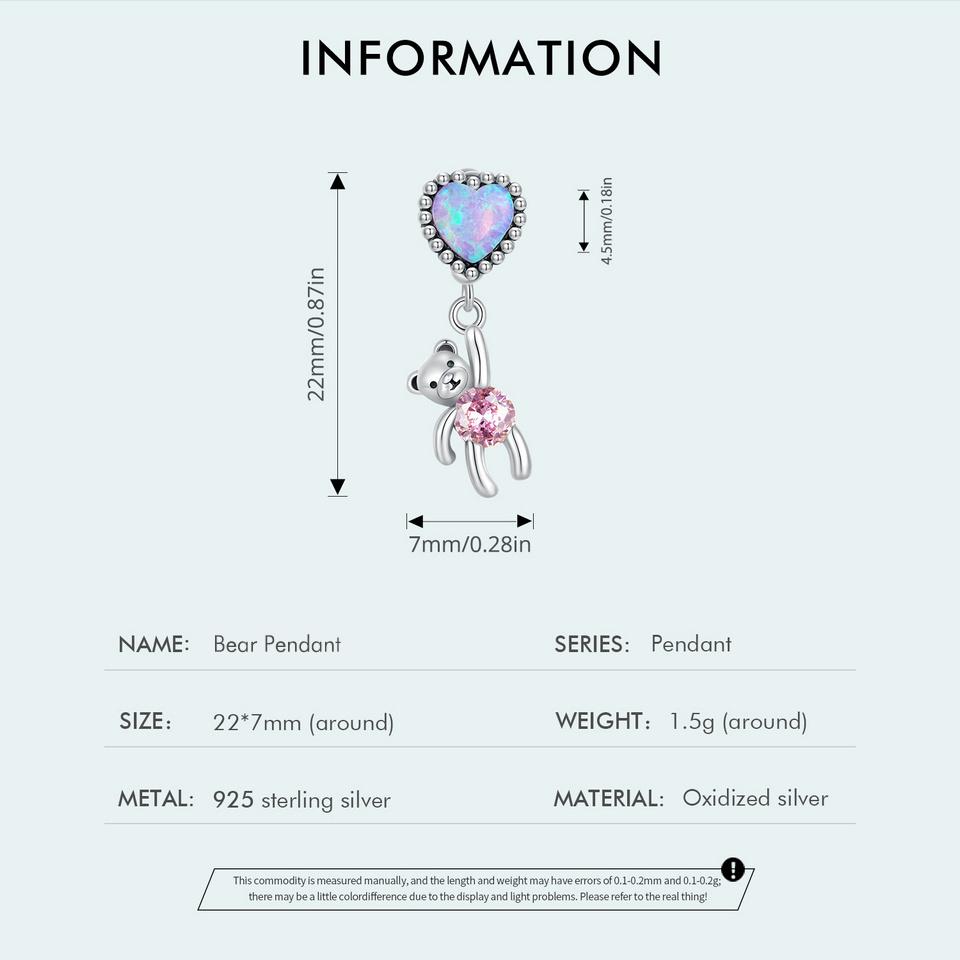 WOSTU Korálky s přívěskem medvídka ze sterlingového stříbra 925 pro náramek DIY šperky