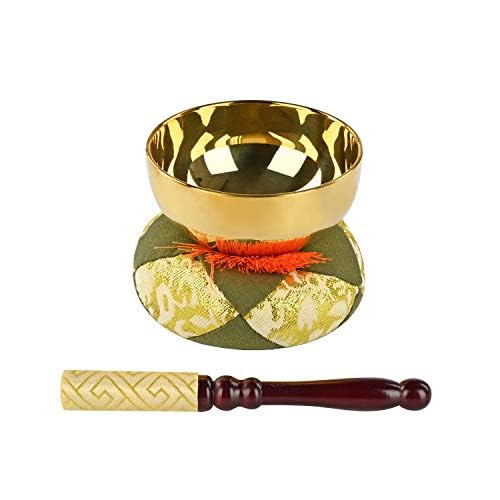 Brass Buddhist Altar Bell Set with Round Futon (2.5 Inches, Gold)