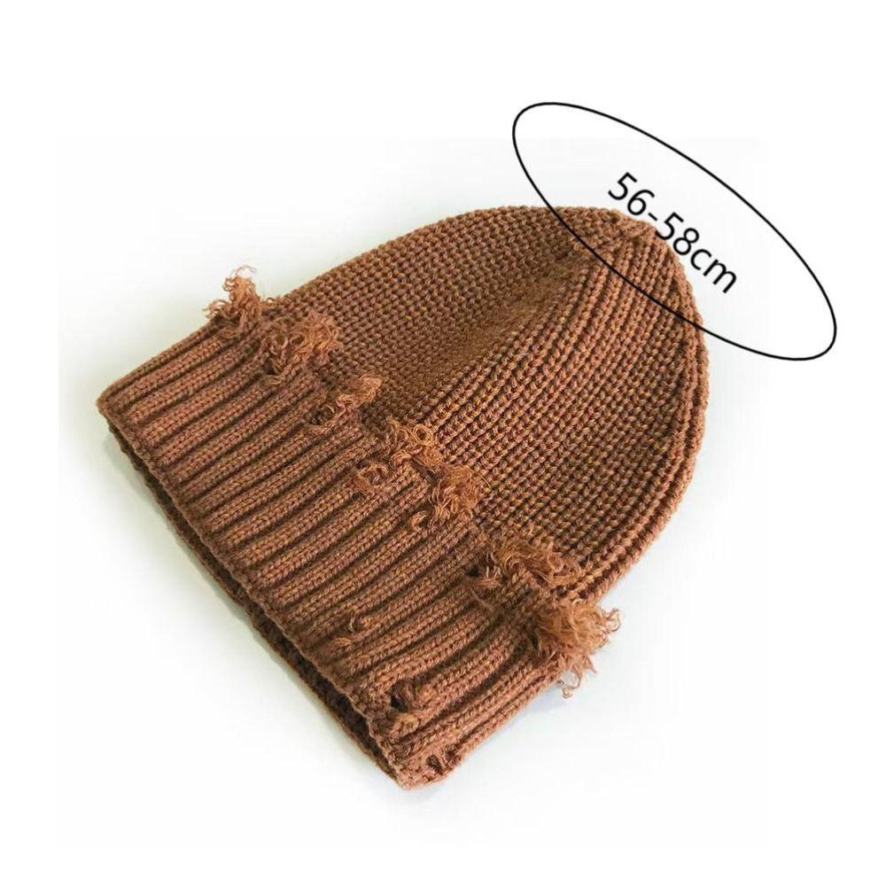 Solid Color Knitted Hat Dilapidated Hole Hip-Hop Hat New Beanie Cap Women Men