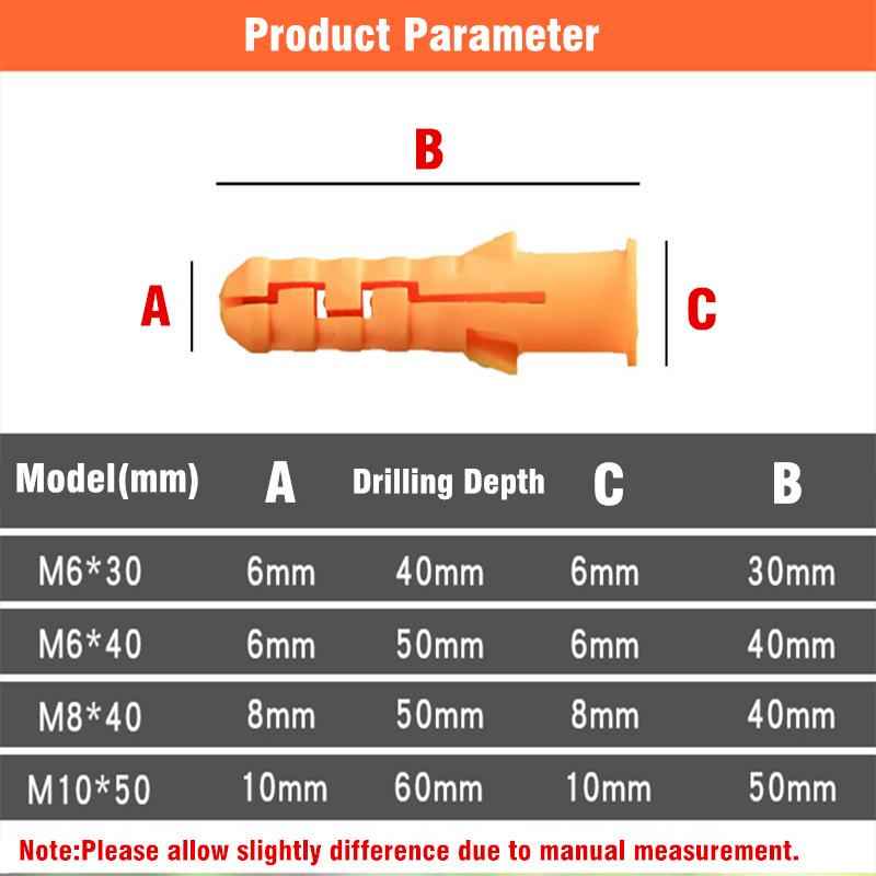 Plastic expansion pipe M6*30mm M8*40mm rubber plug plastic pipe nylon column expansion screw anchor plug wall plugs