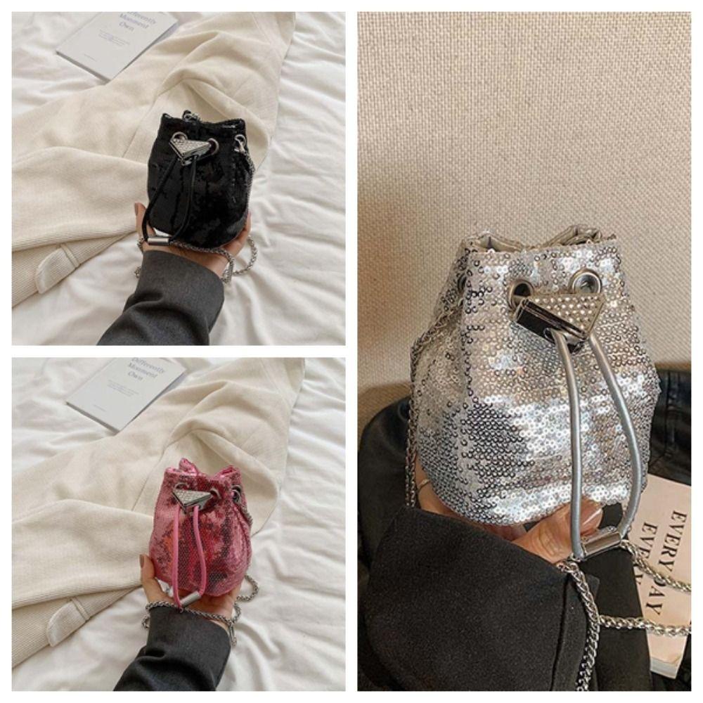 Sequin Mobile Phone Bag Mini Coin Purse Shoulder Pouch Glitter Bucket Bag  Women