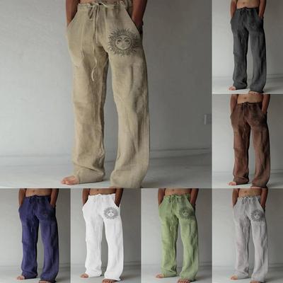Neue lockere Freizeithose aus Baumwolle und Leinen mit Kordelzug für Herren