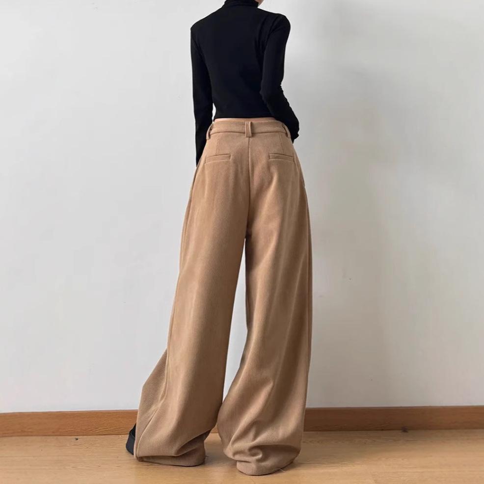 Women's 2024 Winter American Retro Wide-Leg Casual Pants - Loose Fit, High-End Drape Design
