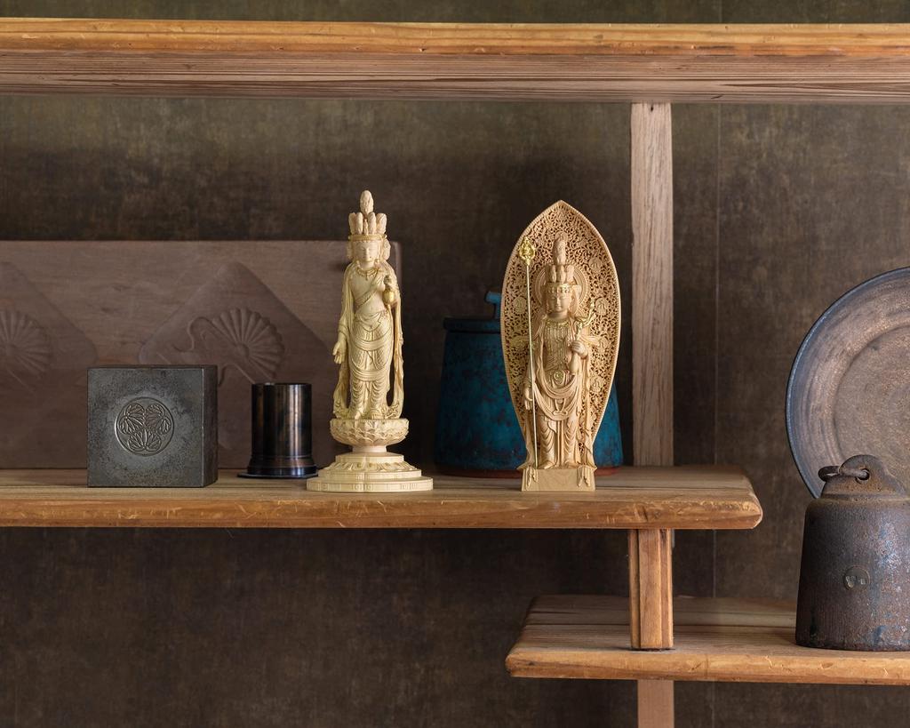 Tiny Buddha Kannon 12cm Hasedera Style Kannon Bodhisattva Buddha statue figure wood carving ornament Kannon HSD Eleven-Headed - (wood boxwood,