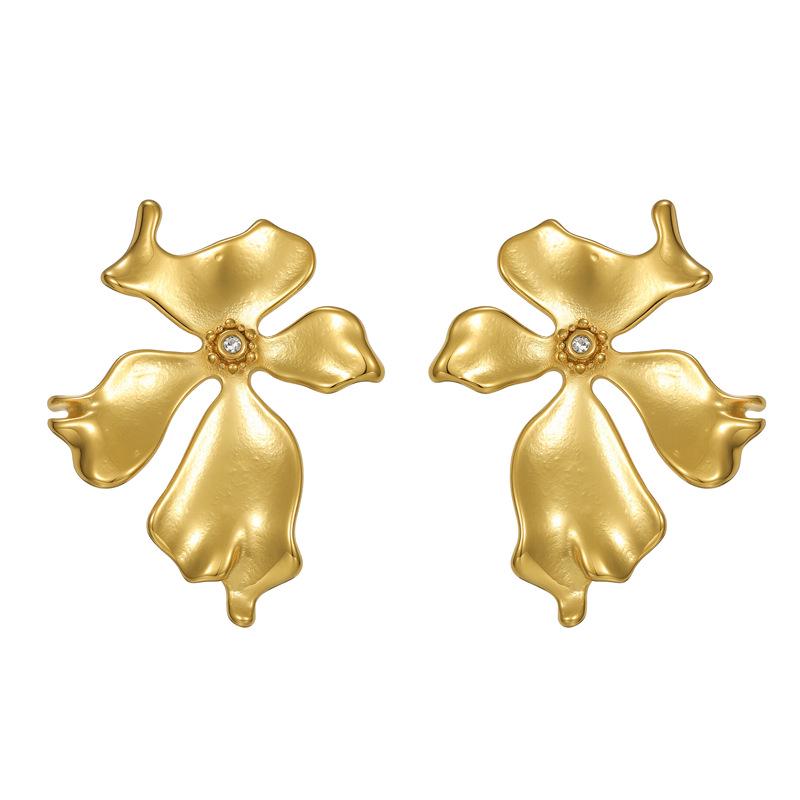 18K Gold French Stainless Steel Flower Stud Earrings - Elegant Autumn/Winter Fashion Accessories