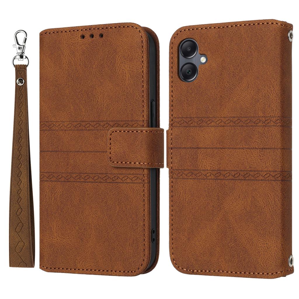 For Samsung Galaxy A07/A06 4G/5G Case Wallet Skin-Touch Leather Imprinted Phone Cover with Wrist Strap