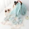 Fashion silk wool scarf women hijab pashmina shawls wrap Luxury Bandana Blanket Floral Pashmina Embroidery Scarves Foulard