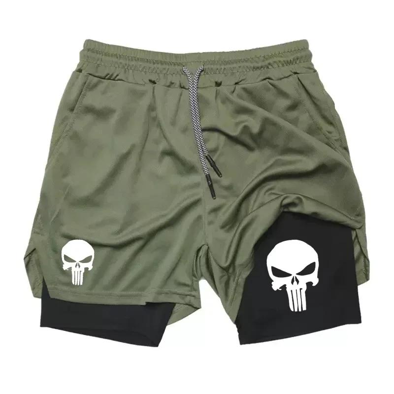 

New two-in-one quick-drying sports shorts with phone pocket, summer fitness running shorts XXXL