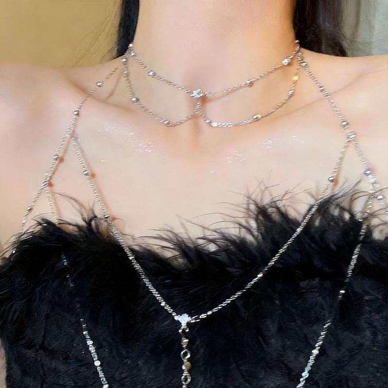 Stiletto Diamond Sexy Chest Chain Body Chain Elegant and Fashionable Design High-end Necklace Collar Chain Accessory