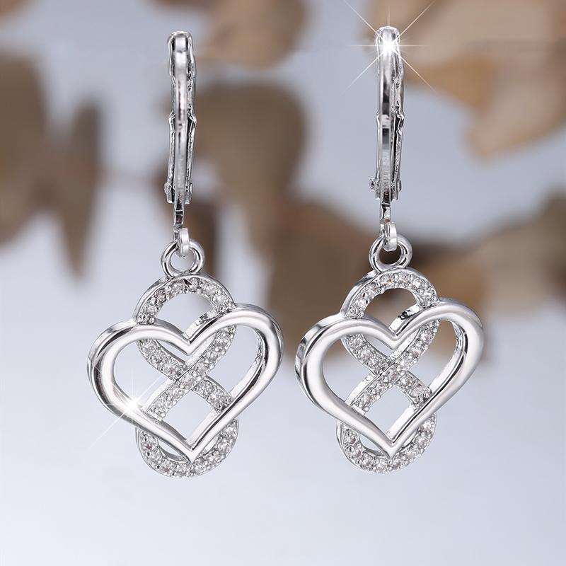 White Zircon Infinite Heart-shaped Drop Earrings for Women Silver Color Wedding Endless Eternal Jewelry Gift