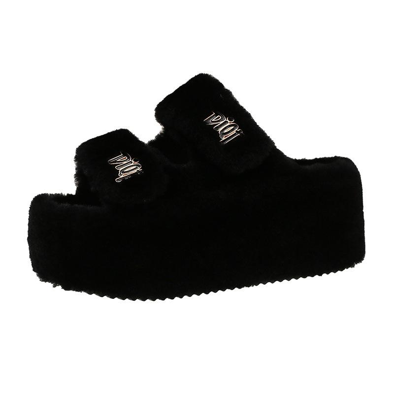 Popular Xiaoxiang thick-soled fluffy slippers for women to wear in spring and autumn, advanced sense 2025 new European high-heeled fluffy