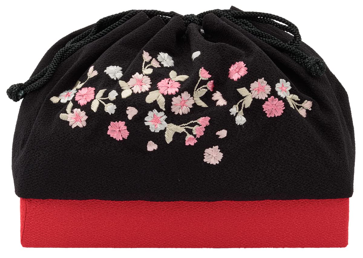 

[SOUBIEN] Soubien Bag, Single Item, Drawstring Bag, Graduation Ceremony, Hakama, Coming-of-Age Ceremony, Furisode, Embroidery, B Black x Cherry
