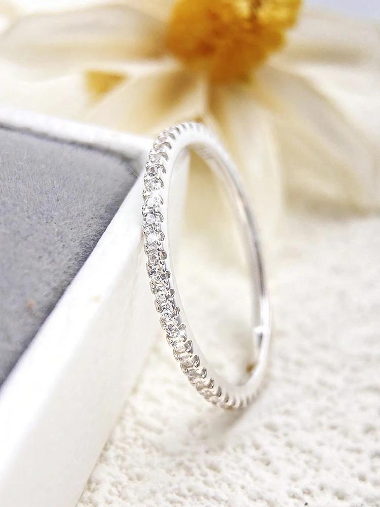 925 Silver Fashion Shiny 1.4mm Full Zircon Stackable Plain Ring For Women Daily Party Personalized Fine Jewelry