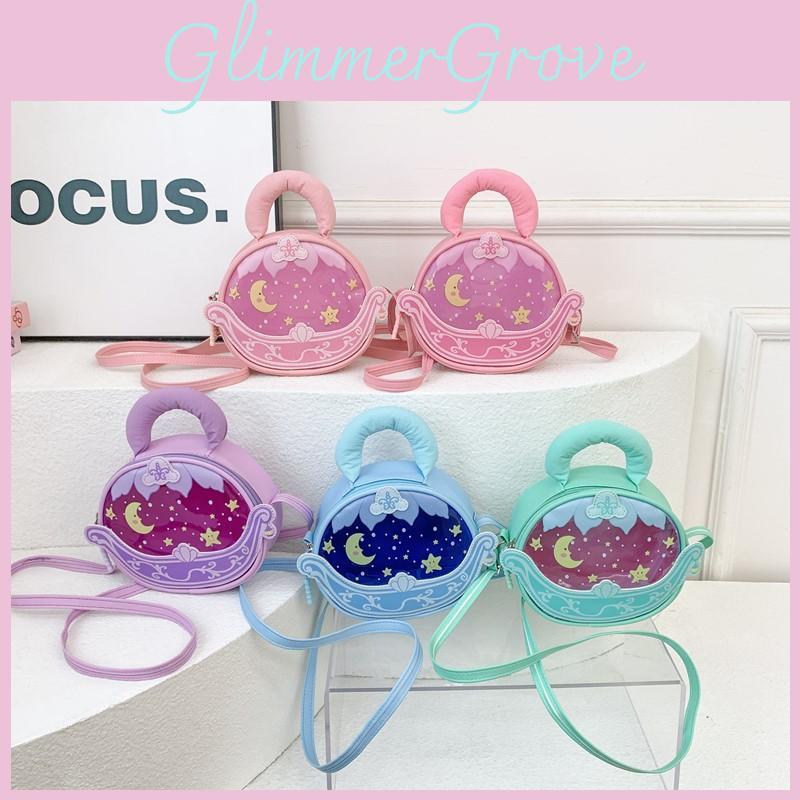 Simple Solid Color Star Moon Print Children Round Shape Crossbody Bag