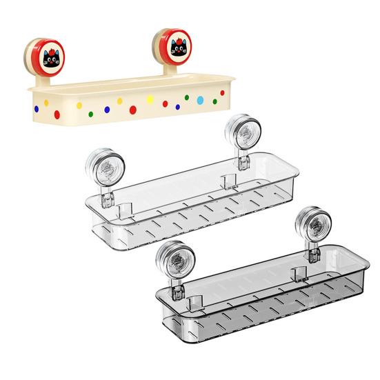 Storage Rack Vacuum Suction Cup Storage Rack Wall Mounted Space Saving Organizer with Hollow Drainage Design Mildew Resistant Bathroom Shelf