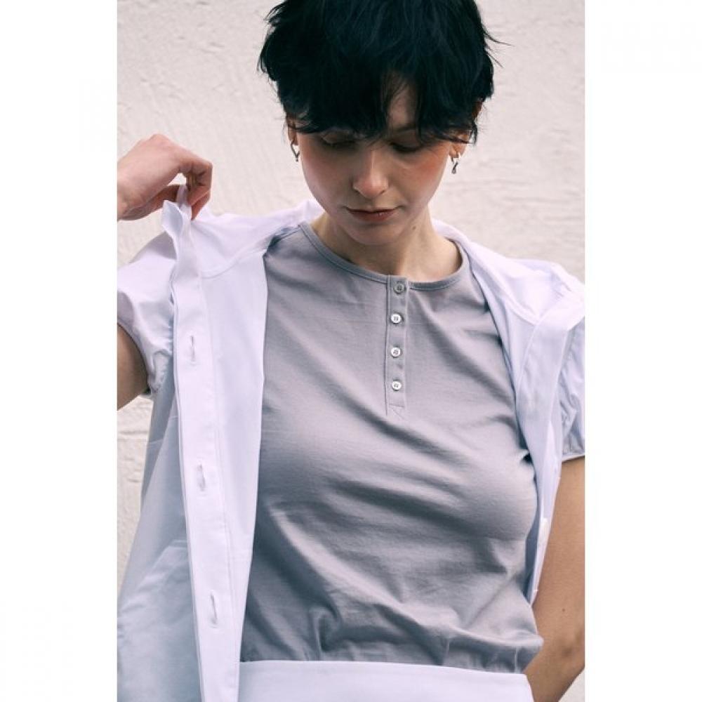 Bermudagrass Shell BuTTon Henry Neck SilkeTTe T shirT Grey S