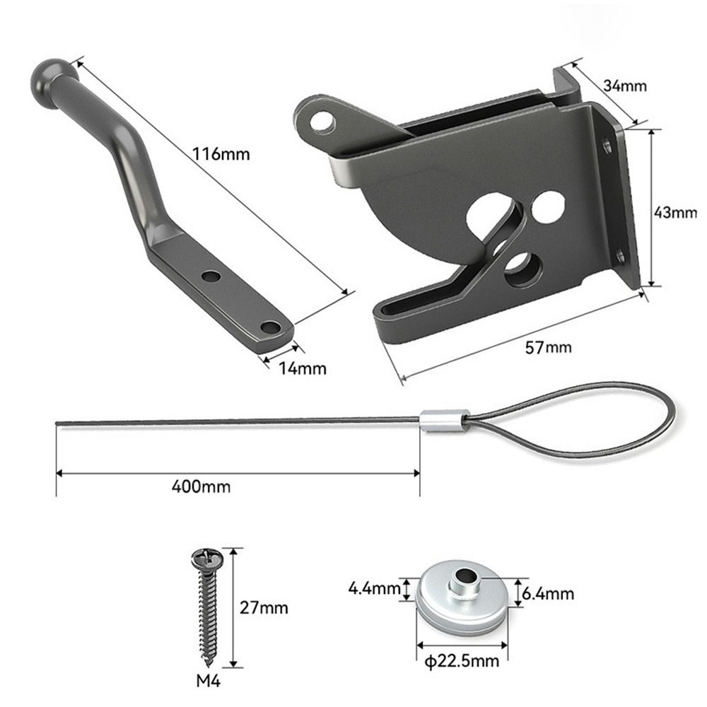 Metal Self-Locking Gate Latch Heavy Duty Spring Cable Pull Fence Gate Latch with Bolt Automatic Slam Catch