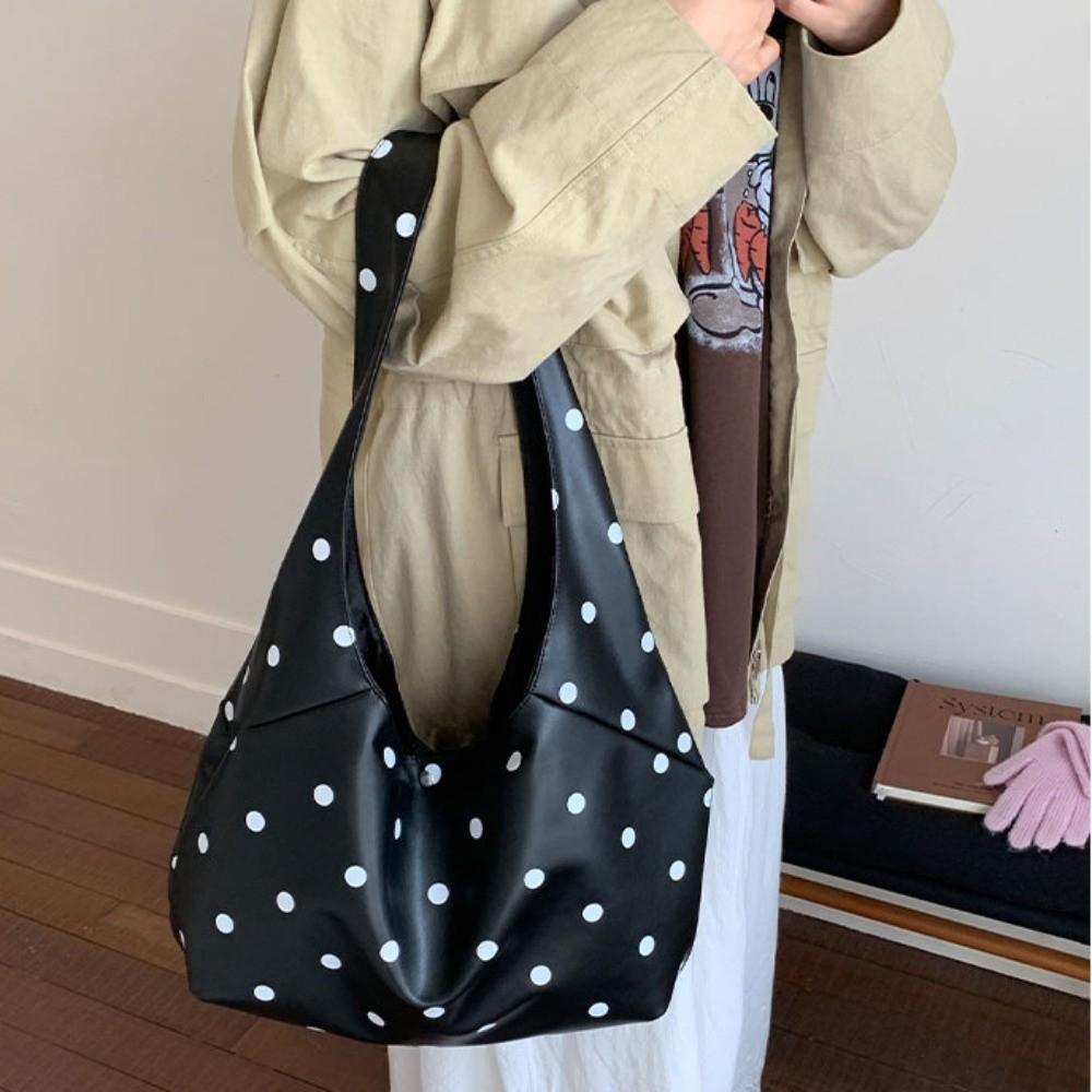 Trendy Retro Women Tote Bag PU Polka Dots Pattern Shoulder Bag Large Capacity Hasp Closure Handbag