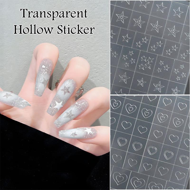 Autocollants pour Nail Art Creux Design Peint à la Bombe Cœur Papillon Motif Français Accessoires pour Ongles Décalcomanies Décoratives