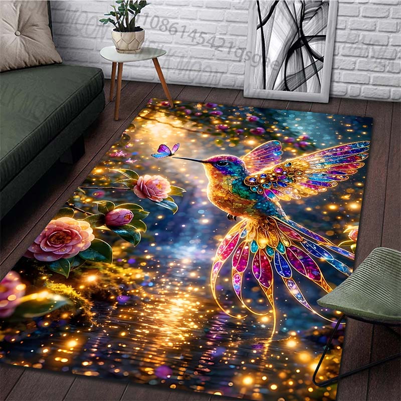 1PC Gemstone hummingbird with butterfly Carpet for Living Room Bedroom Sofa Home Decor Rus Non-slip Floor Mat Luxury Gift