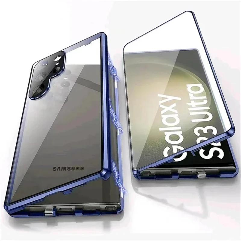 

360° Full Protection Magnetic Snap Lock Double Sided Glass Lens Protect Phone Case For Samsung S25 S24 S23 S22 S21 Ultra Plus FE For Samsung S25
