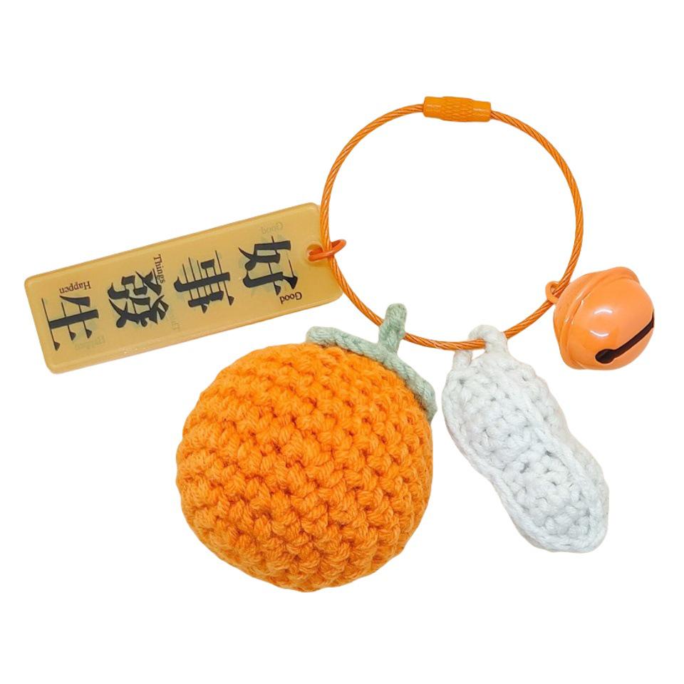 Handmade Crochet Persimmon & Peanut Keychain Pendant - Backpack Accessories & Small Gifts
