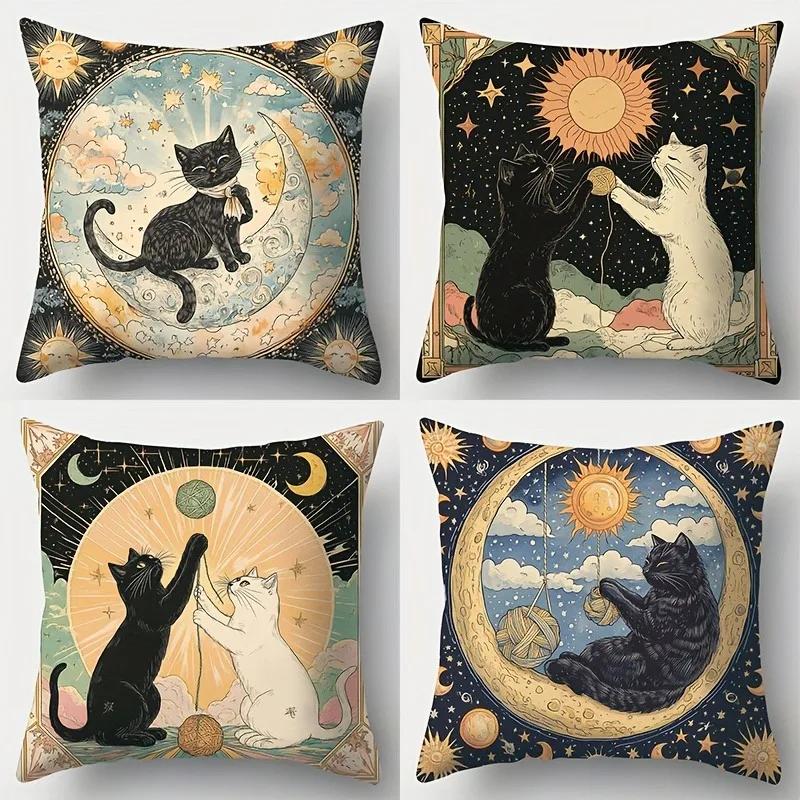 Tarot Cat Decorative Pillowcase, Ultra-soft Polyester Material Living Room Sofa Backrest Car Pillowcase Home Decoration