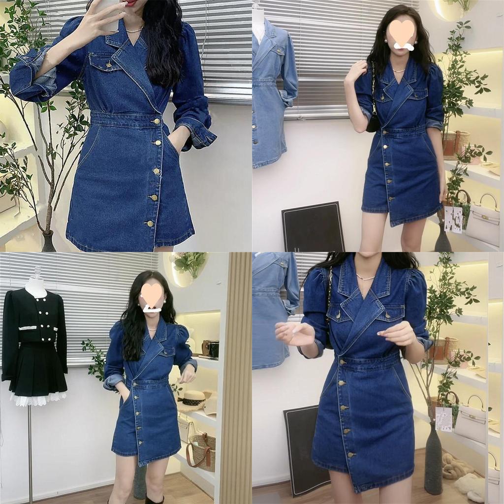 Street Style Denim Dress With Polo Collar For Fall Womens Fashion