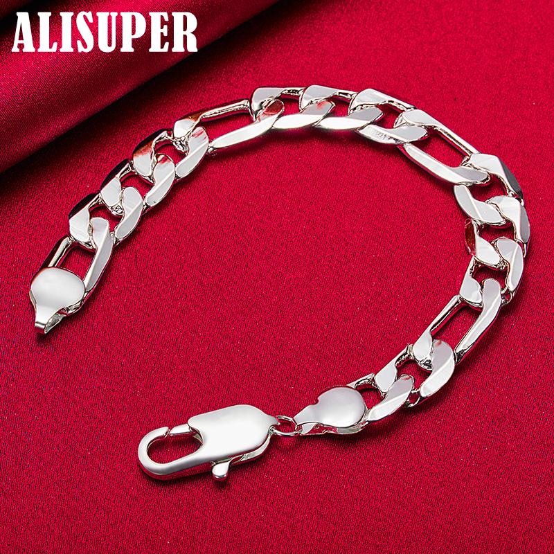 925 Sterling Silver 12mm Side Chain Bracelet Jewelry