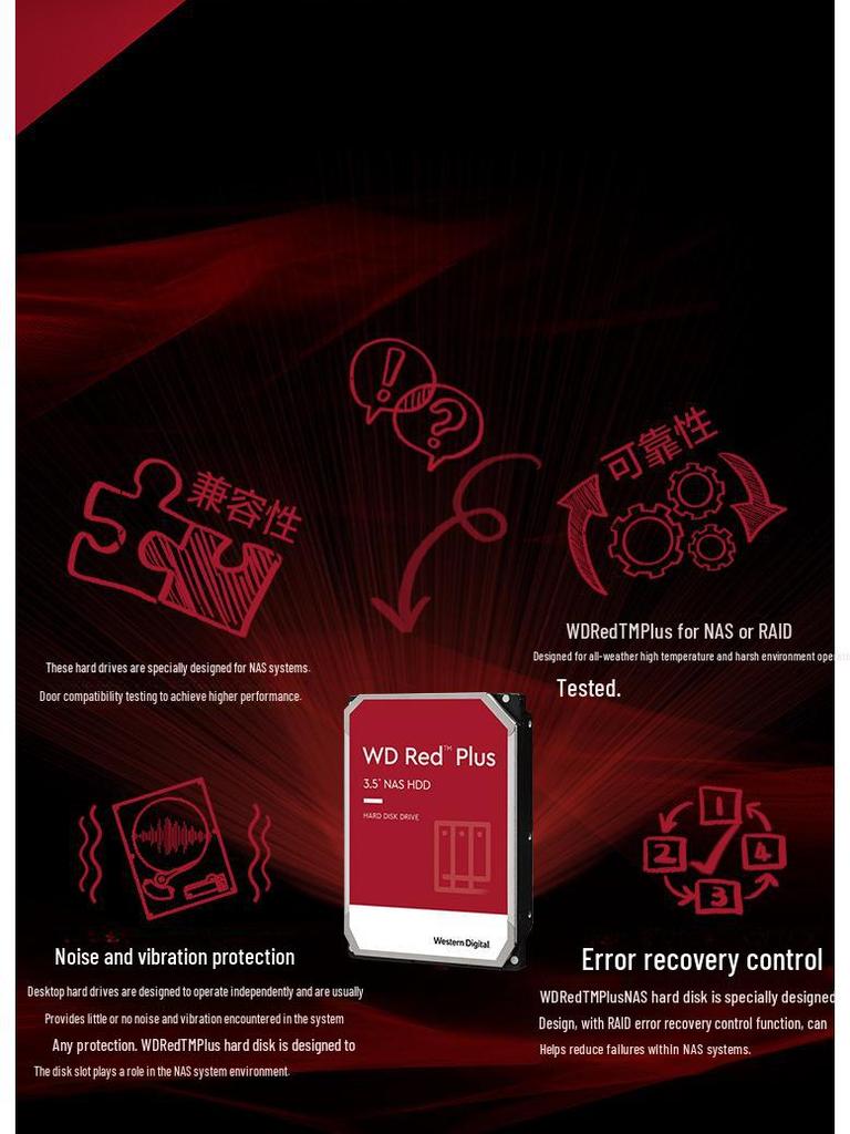 WD Western Digital NAS-Compatible Mechanical Hard Drive 2TB/4TB/8TB/10TB/16TB, 3.5-inch SATA