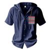 Summer Men's Lightweight Pocketed Breathable Linen Loose-Fit Hooded Cardigan Short-Sleeved Shirt