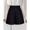 Women Black High Waist Single Button Pleated Wide Leg Loose Casual Skort Shorts