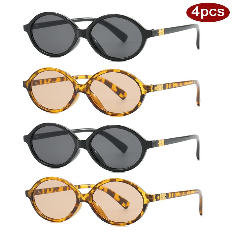 4pcs New Punk Small Oval Women Sunglasses Colorful Frame Rivet Design Sun Glasses Ladies Outdoor Simple Style Shades UV400
