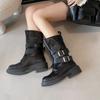 Summer boots 2025 new retro belt buckle locomotive boots thick heel British style knight boots outdoor wear short boots