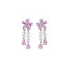 Elegant Zircon Flower Teardrop Tassel Ear Clips for Non-Pierced Ears - Chic European/American Style Earrings with Luxury Appeal