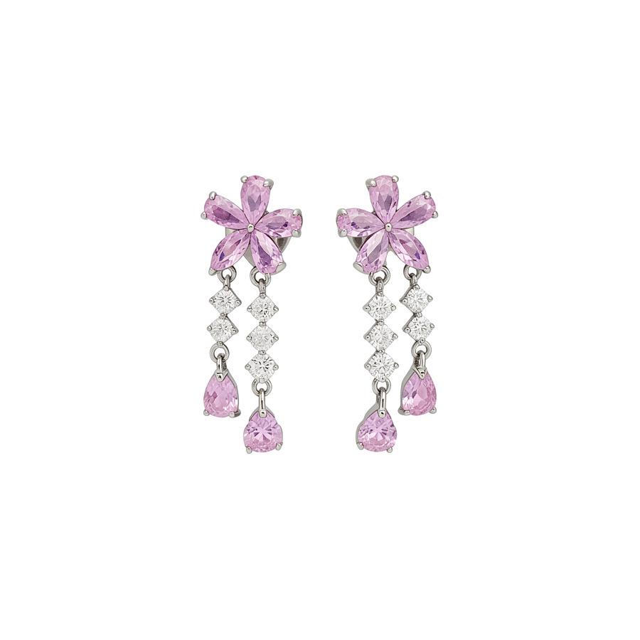 Elegant Zircon Flower Teardrop Tassel Ear Clips for Non-Pierced Ears - Chic European/American Style Earrings with Luxury Appeal