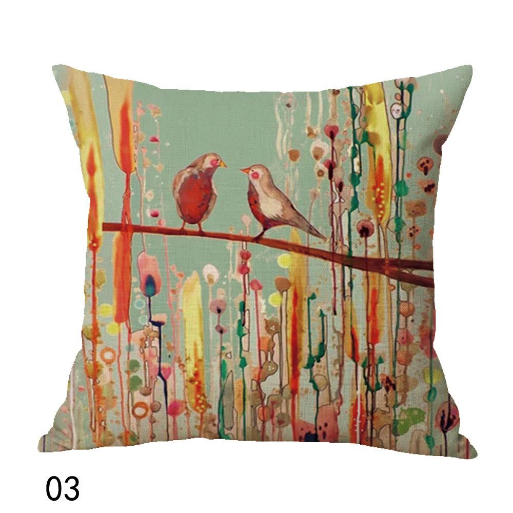 Watercolor Flowers Bird Cushion Splicing Glitter Decorative Pillows for Home Sofa Linen Throw Pillowcases