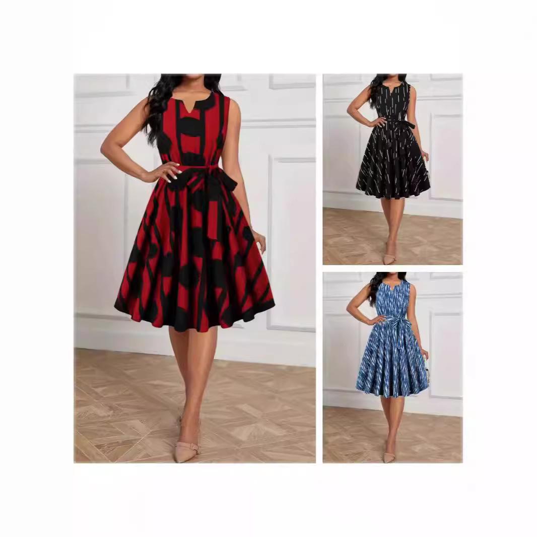 

Sleeveless Printed V-Neck Dress XXL