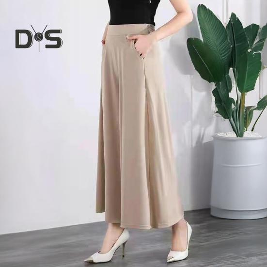Women Suit Pants Elastic High Waist Wide Leg Long Pants with Pockets Solid Color Casual Pants Daily Wear