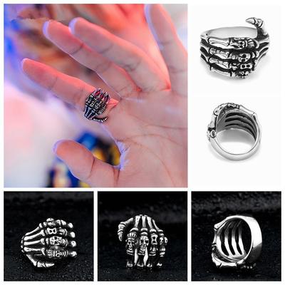 Men Hand Bone Biker Gothic Rings Skull Rings Punk