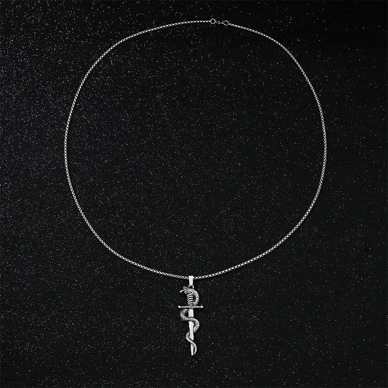 Snake Around Sword Necklace Retro Trend Punk Men'S Sweater Chain Jewelry Accessories