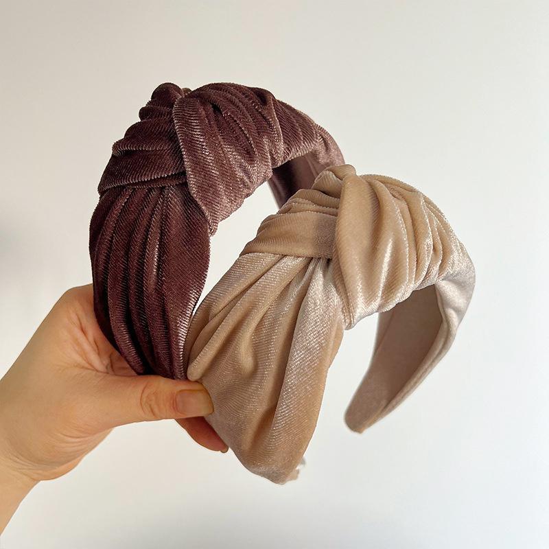 Autumn Winter Women Wide Headbands Soft Velvet Fabric Knotted Hairbands for Ladies Casual Shopping Hair Hoop Accessories