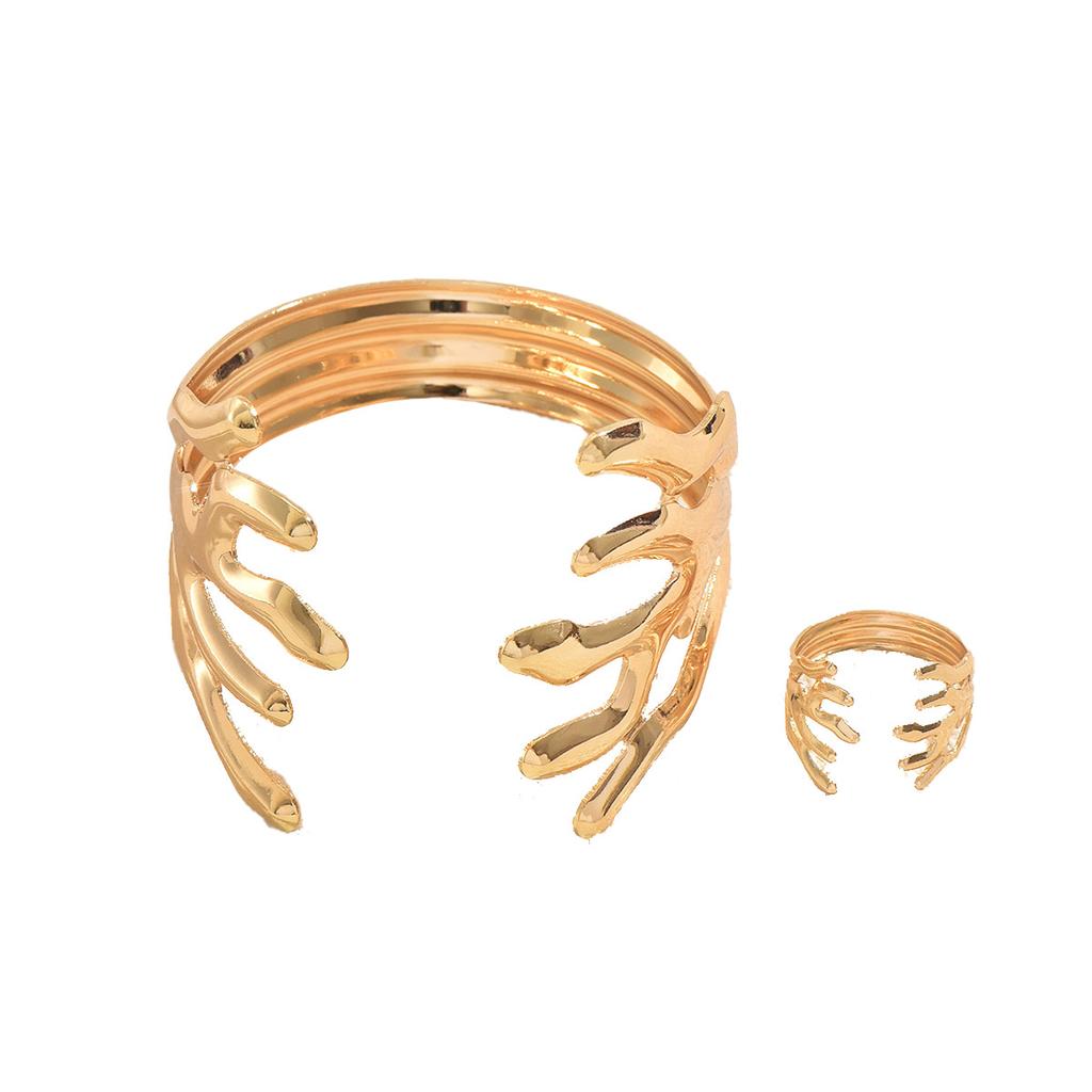 Popular Women's Bracelet Set Geometric Coral Plating Design Open Ring Versatile Jewelry