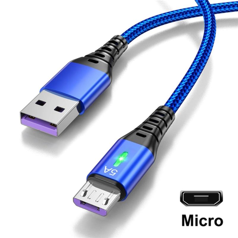 

Fast Charge 5A 22.5W USB Micro Cable For Mobile Phones Charging Wire Data Cable Green LED Light 0.3-3M синий