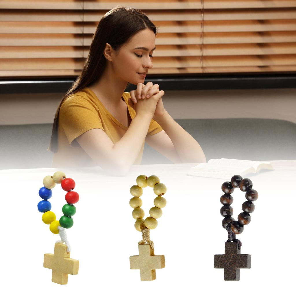 Classical Religious Finger Rosary Wood Beads with Crosses for Daily Wear or Gift for Spiritual Comfort Religious Gift