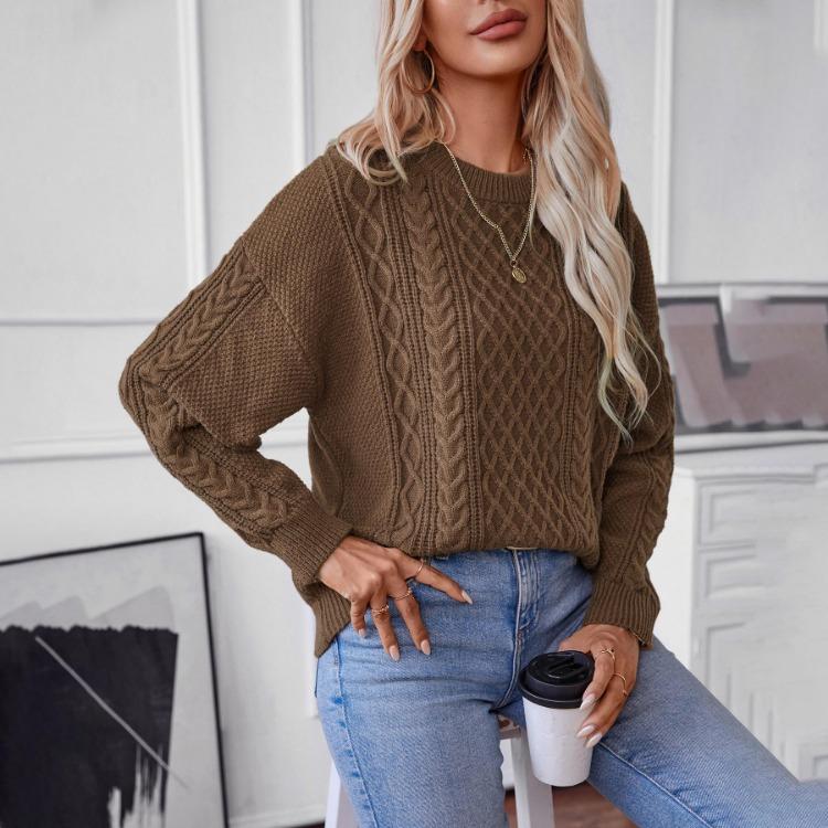 Vintage Autumn Winter Loose O Neck Sweater Long Sleeve Solid Color Knitwear Top Cardigan