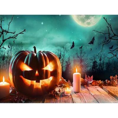 Diamentowe malowanie ściegiem krzyżykowym w pełni z okrągłych wierteł Halloweenowa dynia w świetle haftu diamentowego