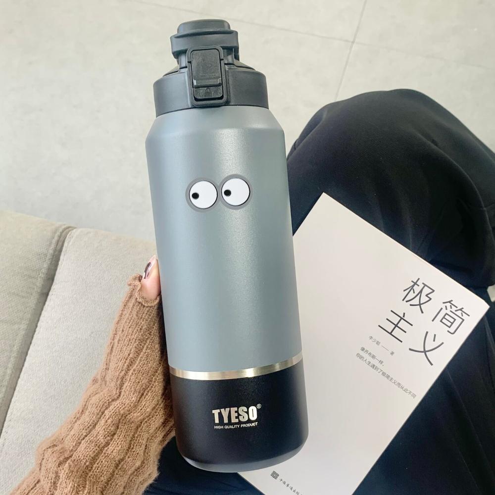 Tyeso 1200ML Thermoses Insulated Water Bottle Travel Mug with Handle Leak-Proof Lid for Outdoor Sports Hiking Portable Drinkware with Eye Sticker